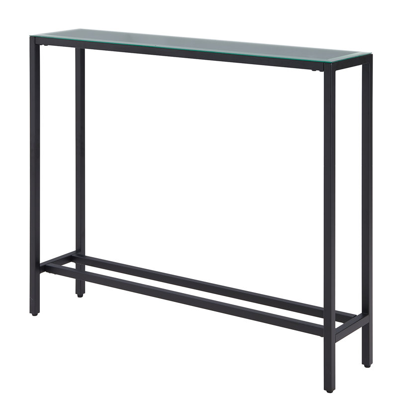 Console étroite et longue avec plateau en miroir Lathem, Argent, H 30 po x l 36 po x P 8 po