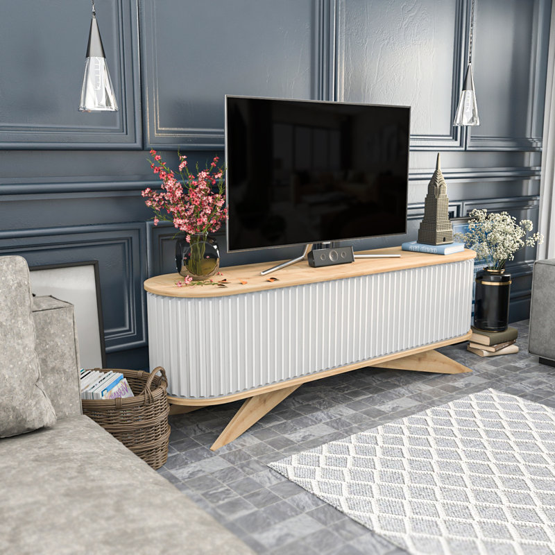 Laffoon Unfinished TV Stand, Sapphire Oak/White