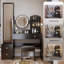 Armoire à miroir pleine grandeur + coiffeuse à miroir rond à DEL + tabouret rembourré