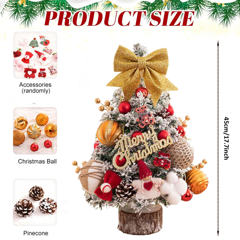 Mini-arbre de Noël 2 pièces, arbre de Noël artificiel de table de 18 pouces, petit arbre de Noël enneigé avec boules de Noël pour décoration intérieure