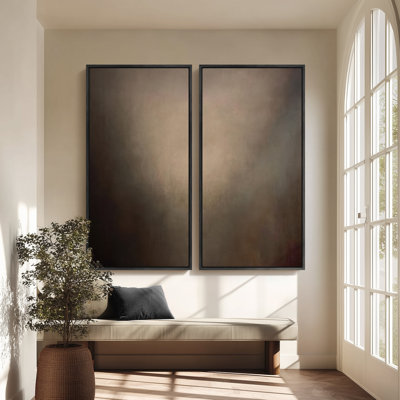 Large Framed Canvas Wall Art Set - Neutral Gradient Minimalist  Abstract Prints - 60"x20"x2pcs