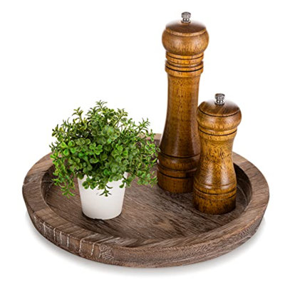 Plateau de service en bois rustique: plateau décoratif rond en bois Butler