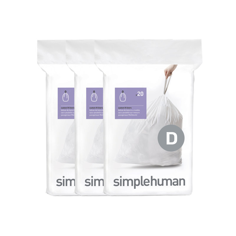 Simplehuman Code D Custom Fit Drawstring Trash Bags, 60, White