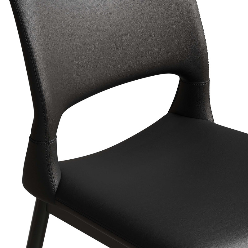 Ensemble de 2 chaises de salle à manger modernes et minimalistes en similicuir, dossier confortable, pieds en métal, Noir