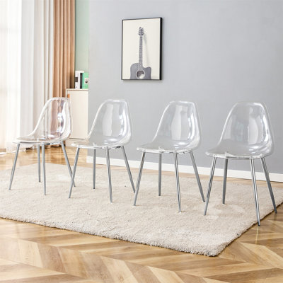 Chaise de salle à manger moderne simple et transparente, chaise en plastique sans accoudoir, chaise en cristal, nordique, tabouret de maquillage créatif, ensemble de 4 chaises et placage en métal