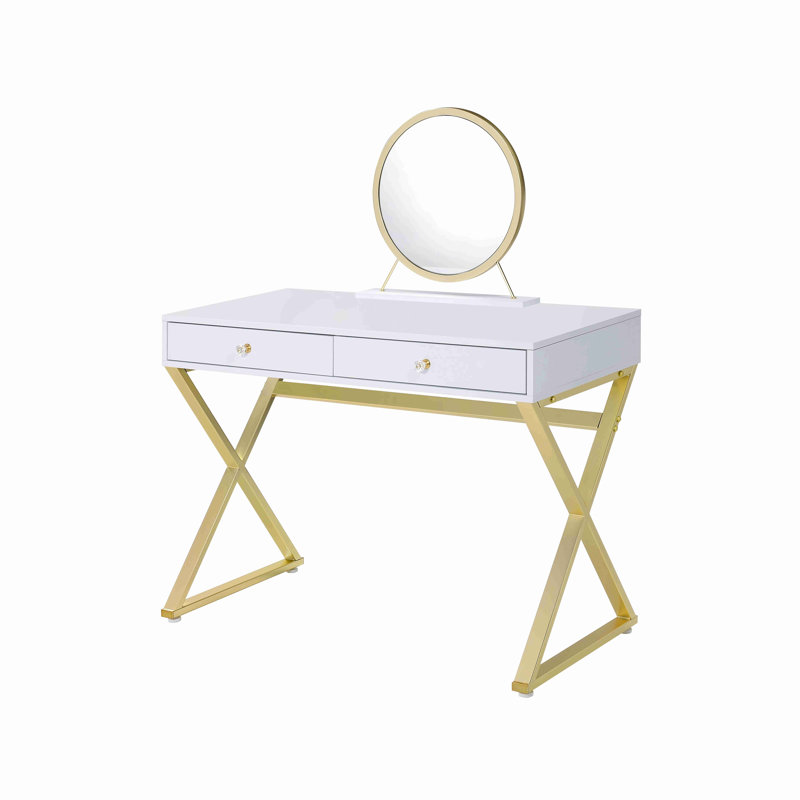 Bureau de coiffeuse avec miroir et plateau à bijoux, Blanc