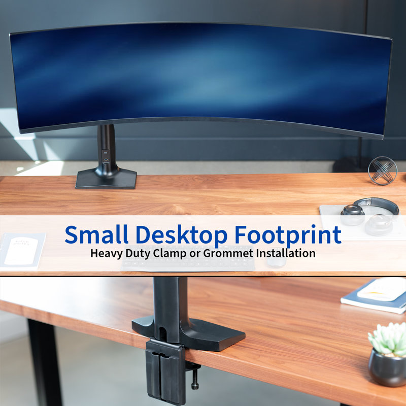 Black Aluminum Ultrawide Monitor Desk Mount with USB Ports