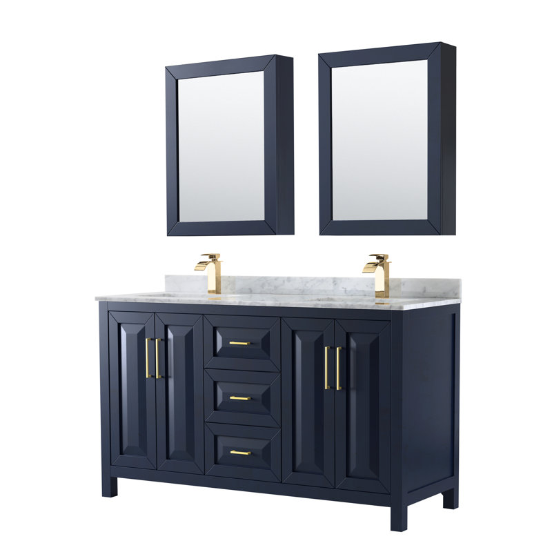 Daria 60'' W Double Vanity, Dark Blue, Brushed Gold