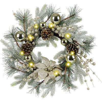 Christmas Wreath 20-Inch Christmas Decorations Wreath With Christmas Balls, Pine Cones, Golden Berries, Pine Needle And Christmas Flower For Outdoor Indoor Window Mantle Christmas Decorations