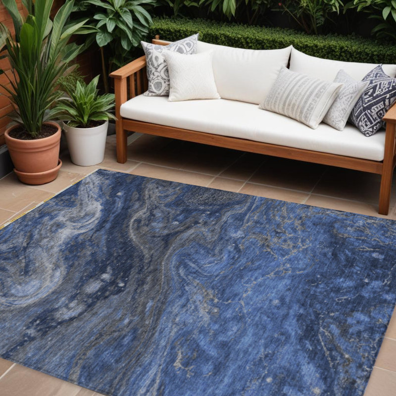 Tapis intérieur lavable abstrait bleu denim et bleu ciel 10 pi x 14 pi HomeRoots