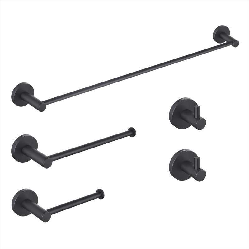 Ensemble de quincaillerie de salle de bain circulaire 5 pièces, Noir mat