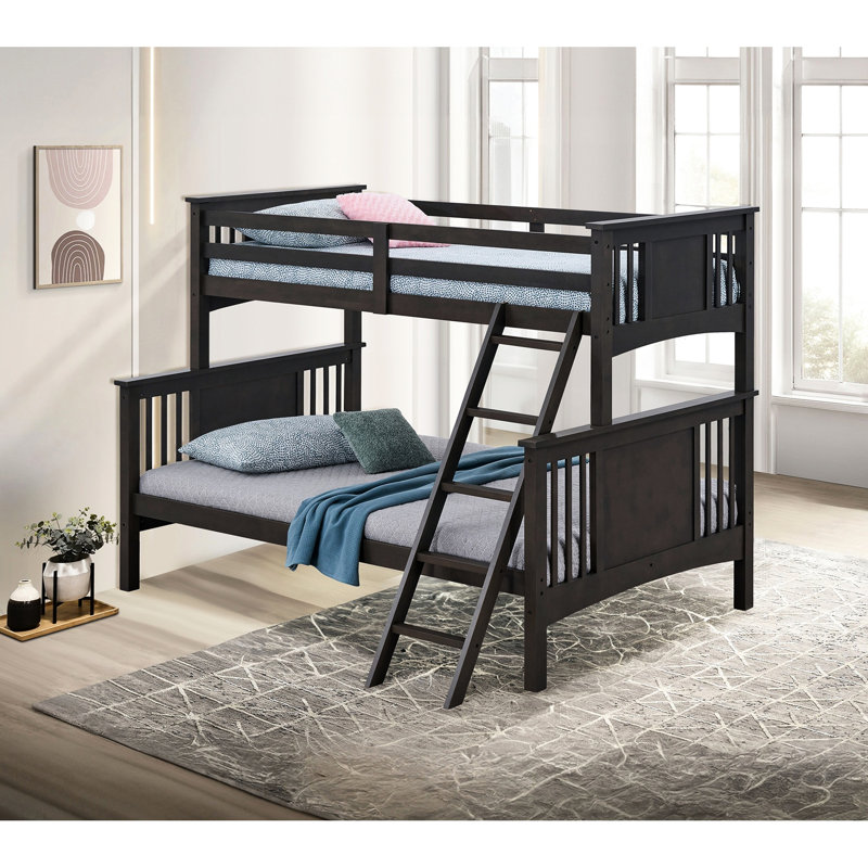 Lit superposé simple au-dessus d'un lit double gris de style transitionnel, lit en bois massif, insert et serrure, lit en bois d'ingénierie avec système d'essence et joint