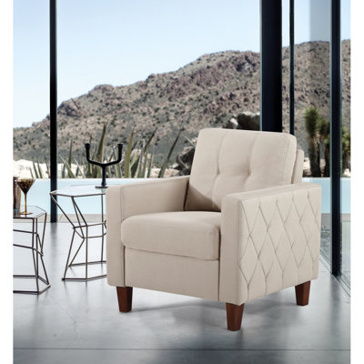 Chaise rembourrée capitonnée avec accoudoirs à boutons carrés capitonnés, meubles de salon transitionnels en tissu de polyester