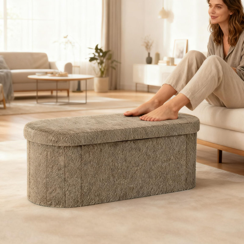 Banc de rangement repose-pieds ovale, coffre pliant de 43 pouces (brun)
