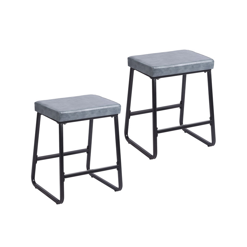 Ensemble de 2 tabourets de bar Ebern Designs Selma, cuir PU, pieds en fer, Bleu
