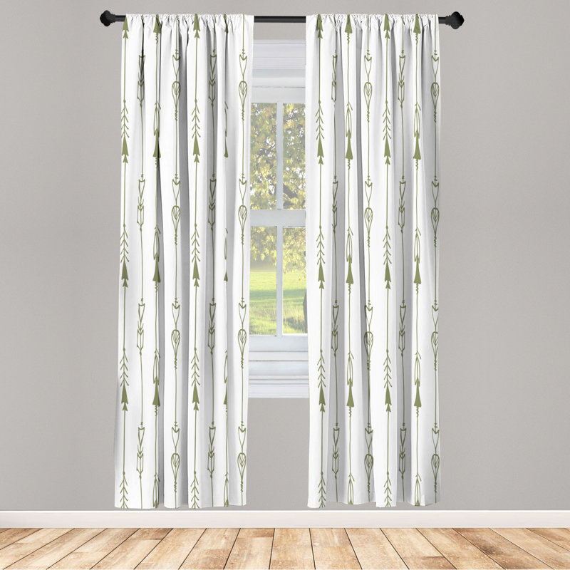 Microfiber Arrow Semi-Sheer Rod Pocket Curtain Panels, 28" W x 84" L, White/Olive