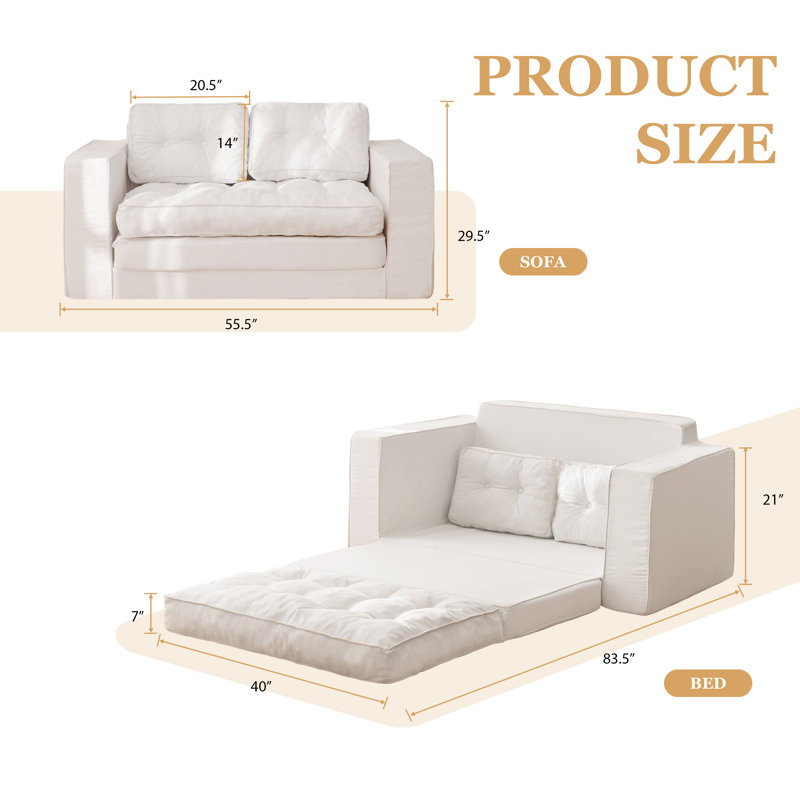 Canapé Bean Bag, canapé-lit 3 en 1, Blanc