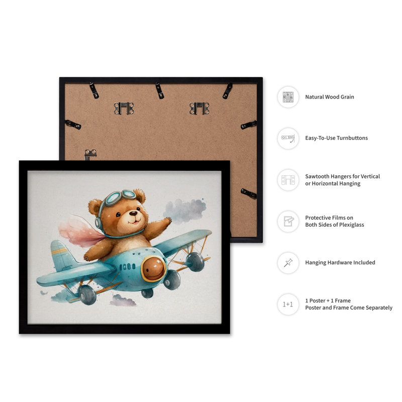 Teddy Bear Pilot No2, Black Framed, Poster, 16"H x 20"W