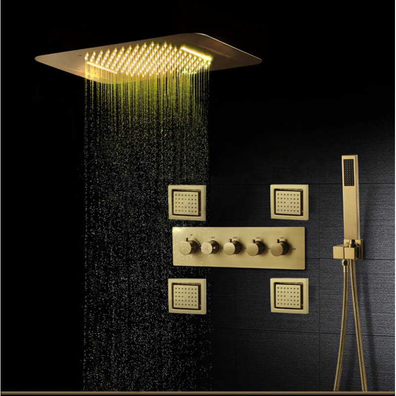 Ensemble de douche thermostatique et à pression équilibrée Spa Gold brossé 5 voies