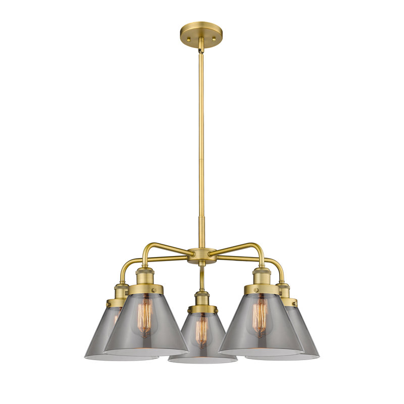 Lustre suspendu 5 lumières Cone, Plaqué couleur fumée, Laiton brossé