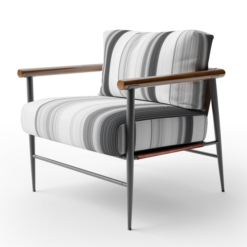 Chaise à rayures en tissu d'ameublement, Bras ronds bruns