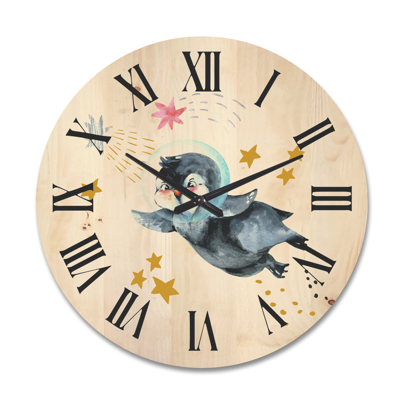 Horloge murale en bois Little Penguin, Grand