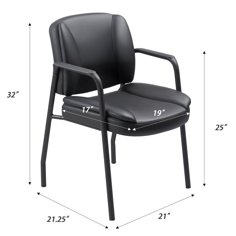 Black Leather Office Guest Chairs with Metal Frame, Set of 2