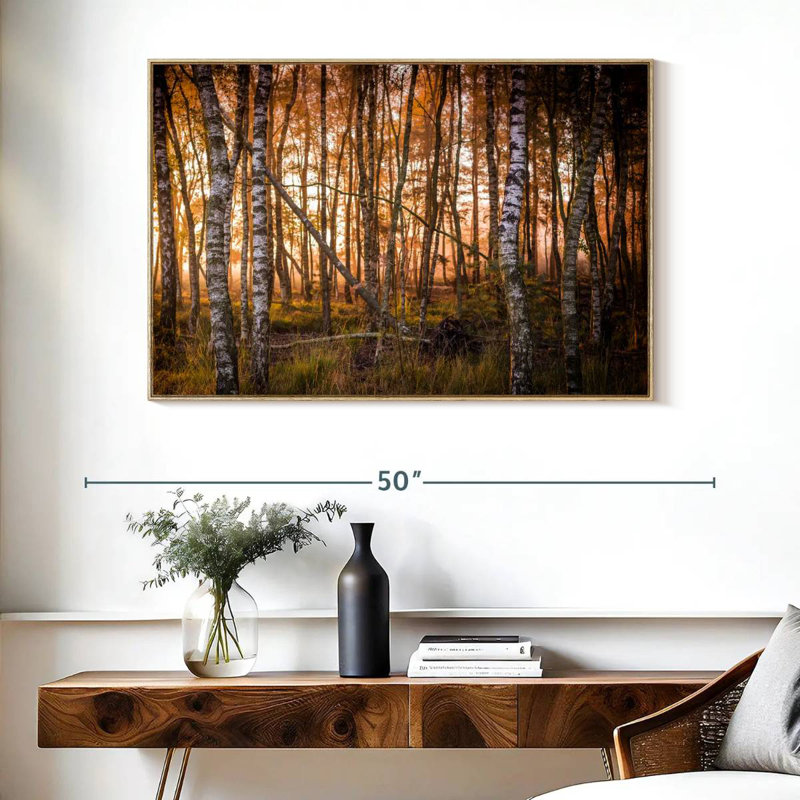 Forêt de bouleaux sombre, Cadre flottant en bois naturel, 40 po x 27 po
