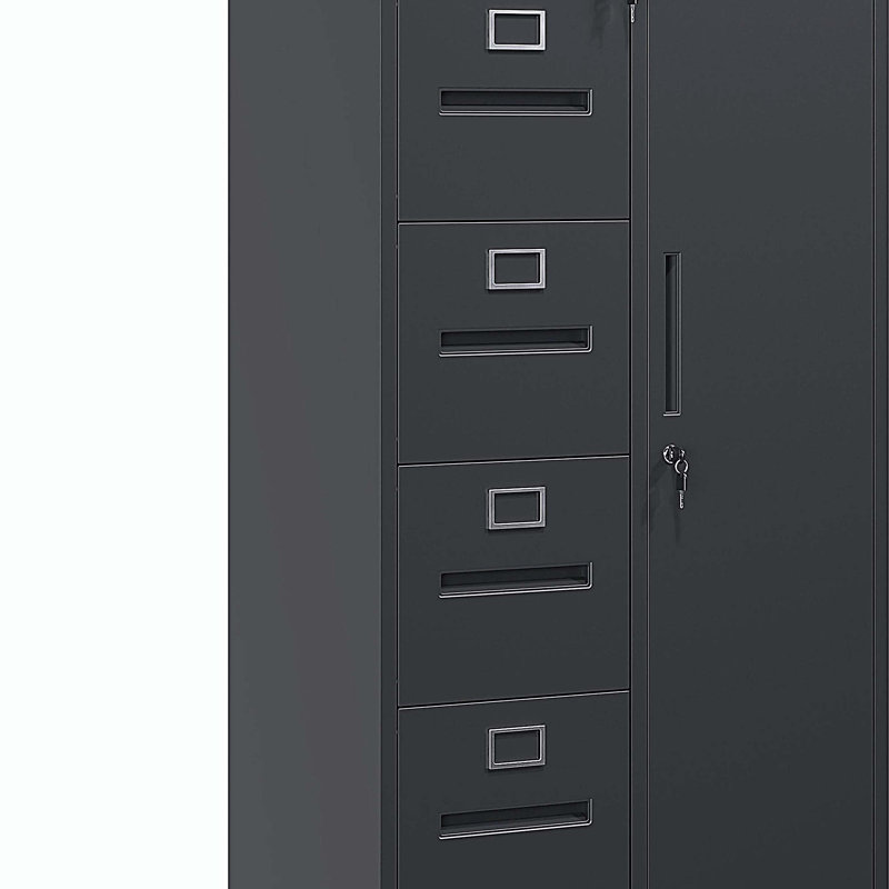 Classeur vertical en métal avec serrure, classeur en acier avec 4 tiroirs et 1 porte, Noir