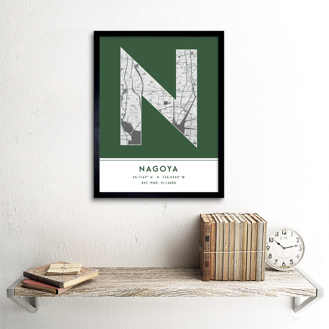 Nagoya City Map Nagoya Green - Single Picture Frame Typography