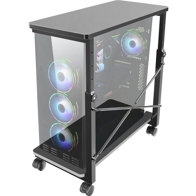 Black Adjustable Mobile PC Cart with Storage and Wheels