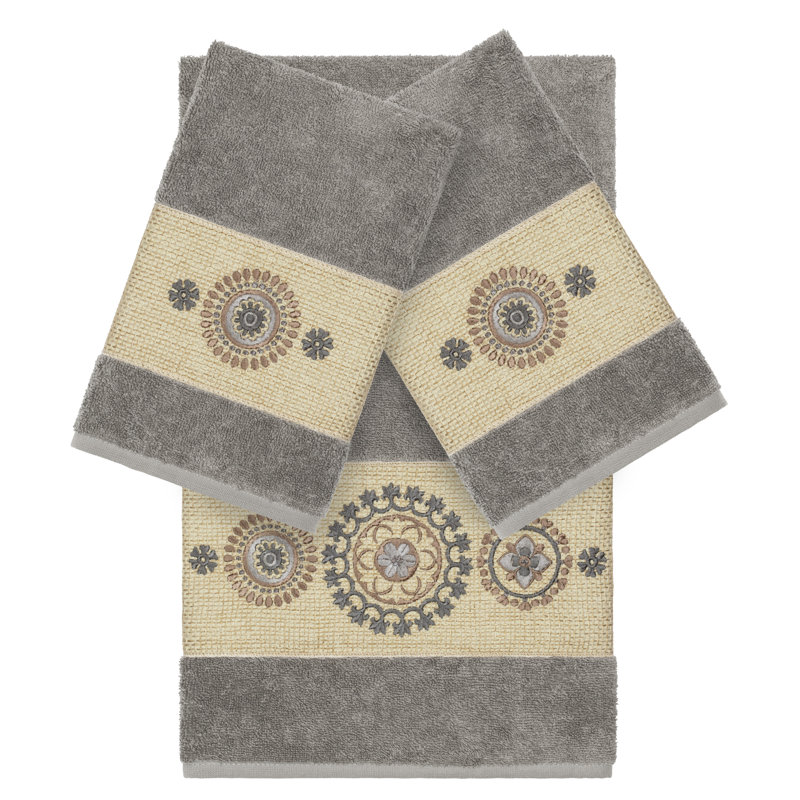 Isabelle Turkish Cotton Towel Set, Dark Gray, 3 Piece Towel Set