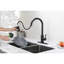Robinet en acier inoxydable noir mat avec rétractable pour évier de cuisine fonctionnel, finition à poignée simple