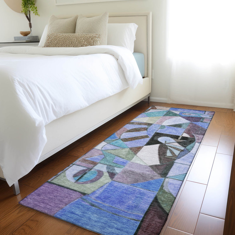 Machine Washable Indoor/Outdoor Xhevrie Green Rug, Runner 2'3" x 7'6"