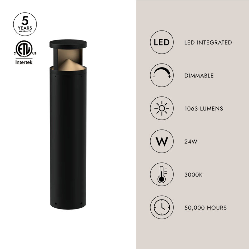 Dover LED Bollard Light, 28.75" H x 6.38" W x 6.38" D
