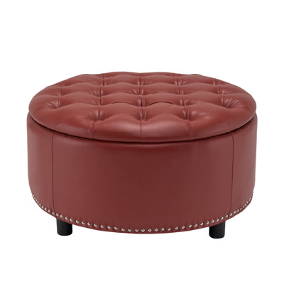 Repose-pieds rond en similicuir avec pieds en bois Red Barrel Studio® Vik