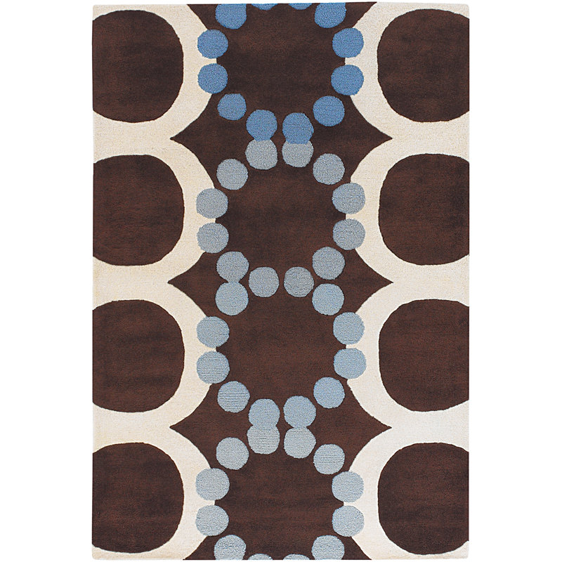Avalisa Brown/White Area Rug, Rectangle 5' x 7'6", Blue/Brown/Cream