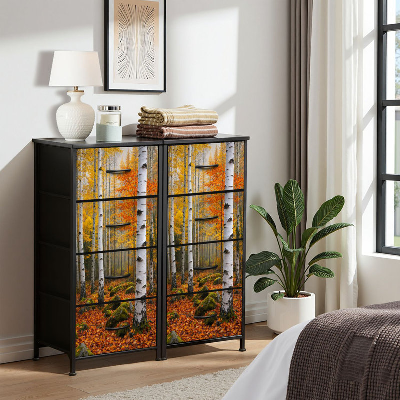 Commode pour commode de chambre à coucher pour commode Birch Tree Grove Autumn Colors Commodes et commodes de rangement en tissu avec bacs de rangement à 4 tiroirs
