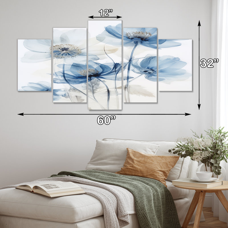 «Blue Poppies Watercolor Wildflowers - Poppy», art mural 5 pièces