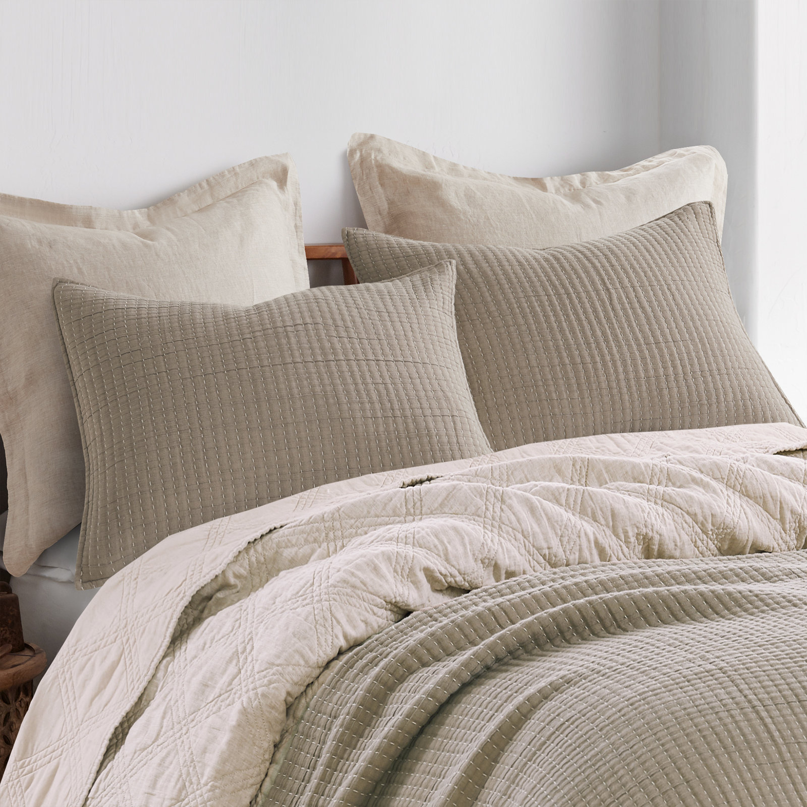 Caden Cotton Gauze Coverlet Set, Full Coverlet / Bedspread + 2 Standard  Shams, Taupe
