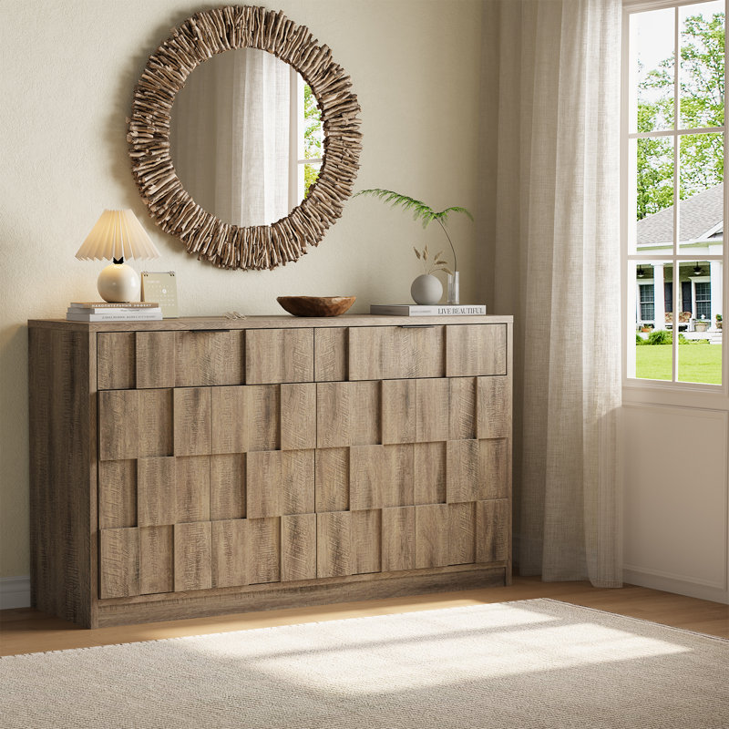 Buffet 61 "avec portes et tiroirs, grande crédence de rangement pour la cuisine, le salon, le vestibule, Gris délavé