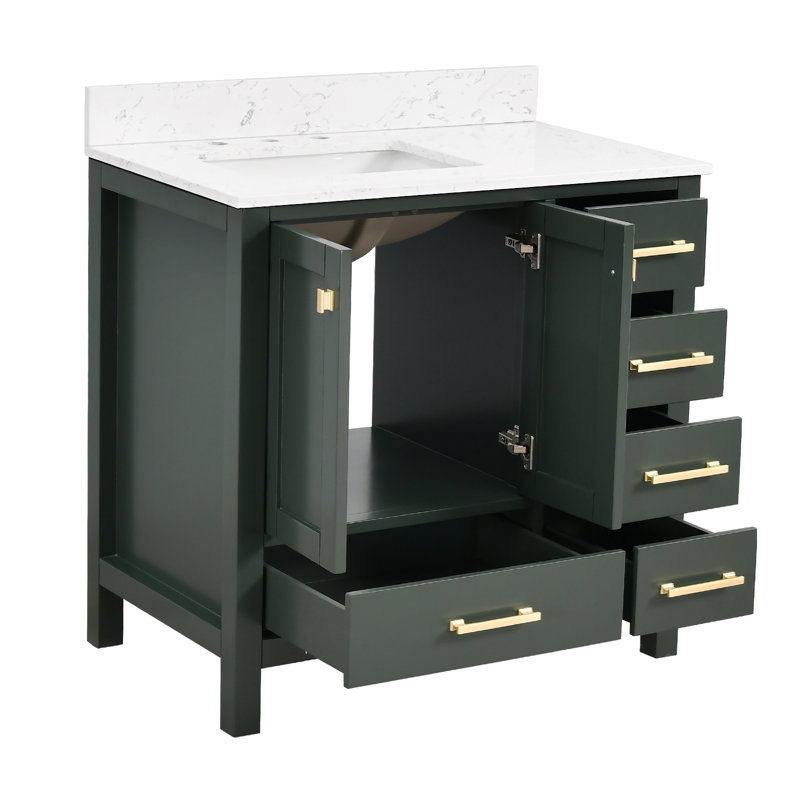 Meuble-lavabo simple 36 po Cholena, Vert, Or brossé