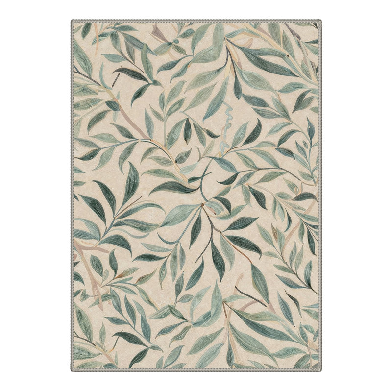 Abeyta Floral Machine Washable Begie/Green Indoor Area Rug With Non-Slip Backing, Rectangle 8' x 10'
