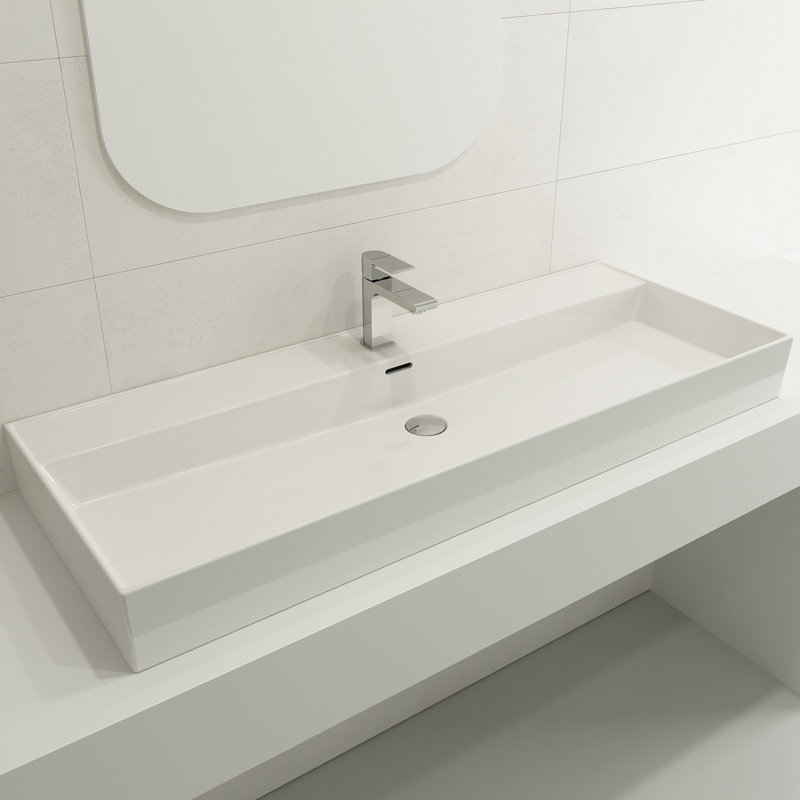Milano 47.4'' L Bathroom Sink, White, Single-Hole