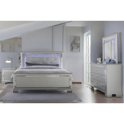 Ursula Faux Leather Upholstered Tufted LED Panel Bedroom Set