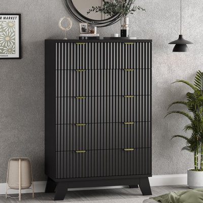 Fluted 6-Drawer Dresser, 46" Tall with Metal Handles, Modern TV Stand & Storage Organizer, for Bedroom, Living Room by Corrigan Studio