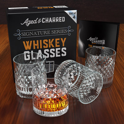 Old Fashioned Whiskey Glasses (Set of 4) - 11 Oz Rocks Barware for Scotch Bourbon Liquor and Cocktail Drinks - Premium Whiskey Bourbon Gift Box for Men
