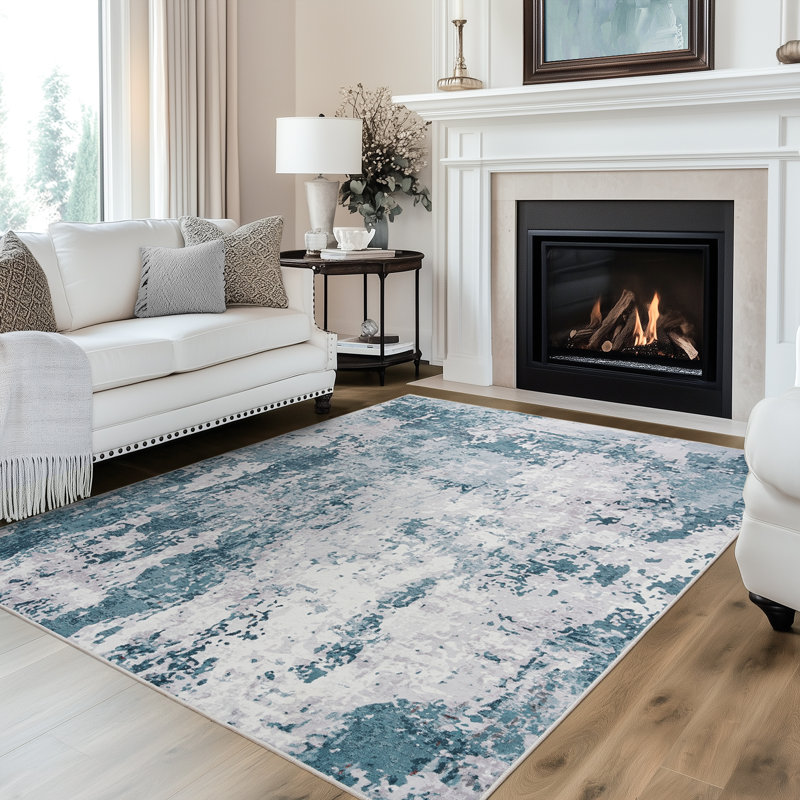 Redenhalk Washable Area Rug Blue Abstract Modern Room Rug Non Slip Soft Thin Simple Indoor Floor Carpet, Rectangle 5' x 7'