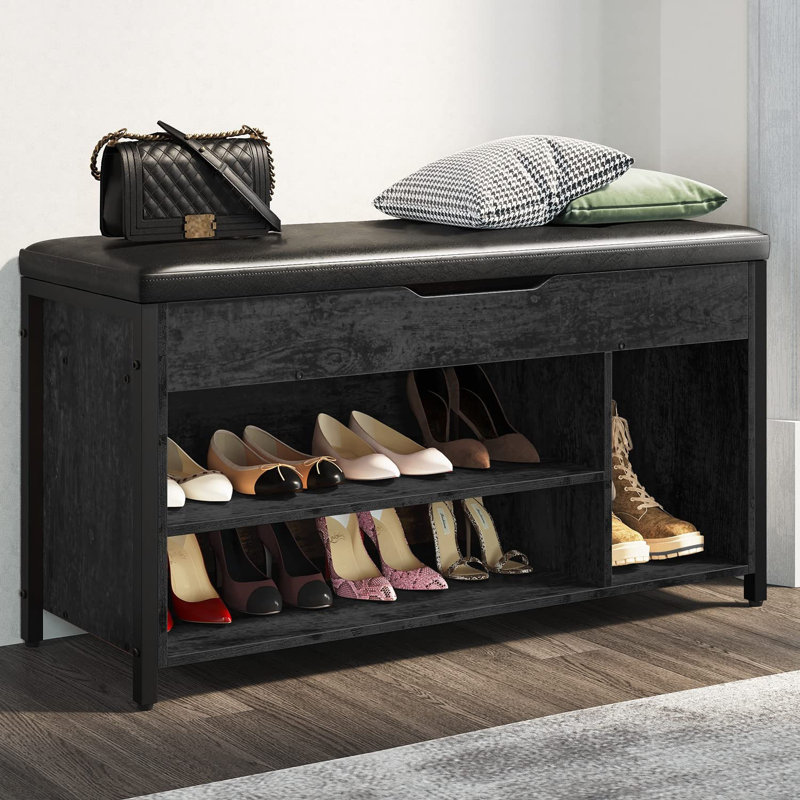 Shoe Storage Bench for Entryway, 7 Pair Shoe rack with Hidden Storage 35.4"/39.4" W, Black, 90CM