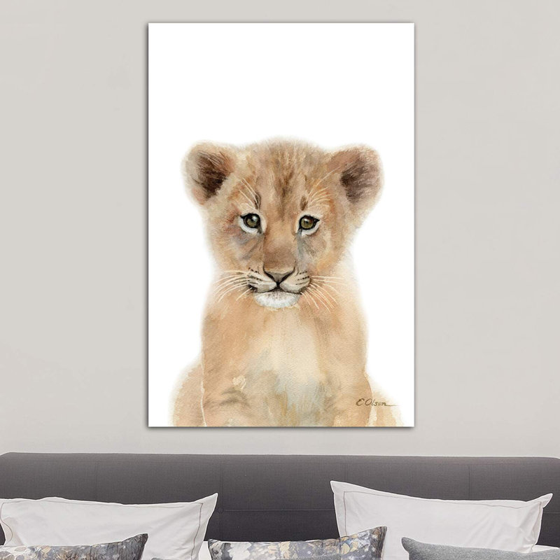 Bébé lionceau - reproduction d'art, H 40 po x l 26 po x P 1,5 po, Toile tendue, Pas de tapis